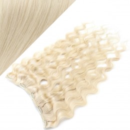 20˝ one piece full head clip in hair weft extension wavy – platinum