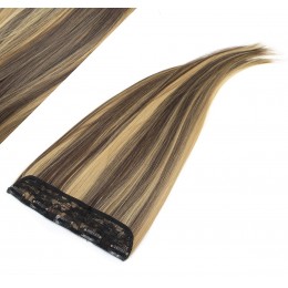 24˝ one piece full head clip in kanekalon weft extension straight – dark brown / blonde