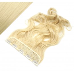 24˝ one piece full head clip in kanekalon weft extension wavy – the lightest blonde