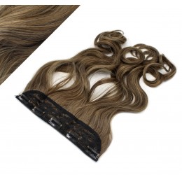 24˝ one piece full head clip in kanekalon weft extension wavy – dark brown / blonde