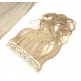 24˝ one piece full head clip in kanekalon weft extension wavy – platinum / light brown