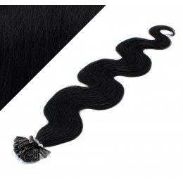 20" (50cm) Nail tip / U tip human hair pre bonded extensions wavy – black