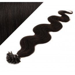 20" (50cm) Nail tip / U tip human hair pre bonded extensions wavy – natural black