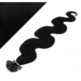 24" (60cm) Nail tip / U tip human hair pre bonded extensions wavy - black