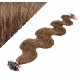 24" (60cm) Nail tip / U tip human hair pre bonded extensions wavy - medium light brown