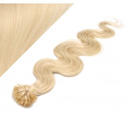 24" (60cm) Nail tip / U tip human hair pre bonded extensions wavy - the lightest blonde