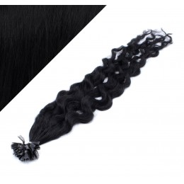 20" (50cm) Nail tip / U tip human hair pre bonded extensions curly – black