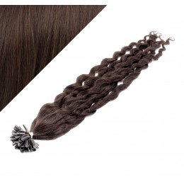 20" (50cm) Nail tip / U tip human hair pre bonded extensions curly – dark brown