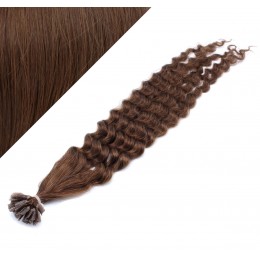 20" (50cm) Nail tip / U tip human hair pre bonded extensions curly – medium brown