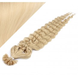 20" (50cm) Nail tip / U tip human hair pre bonded extensions curly – the lightest blonde