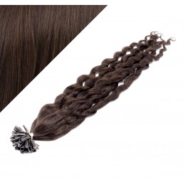 24" (60cm) Nail tip / U tip human hair pre bonded extensions curly - dark brown