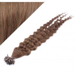 24" (60cm) Nail tip / U tip human hair pre bonded extensions curly - medium light brown