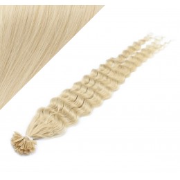 24" (60cm) Nail tip / U tip human hair pre bonded extensions curly - platinum blonde
