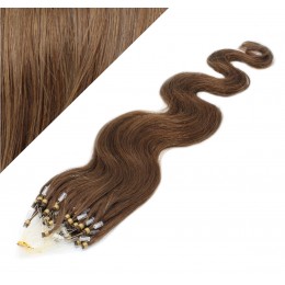 20" (50cm) Micro ring human hair extensions wavy- medium light brown