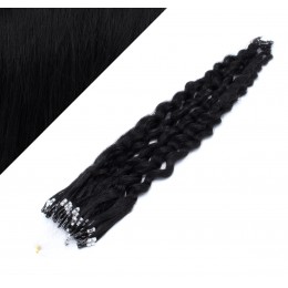20˝ (50cm) Micro ring human hair extensions curly- black