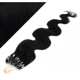 24˝ (60cm) Micro ring human hair extensions wavy - black