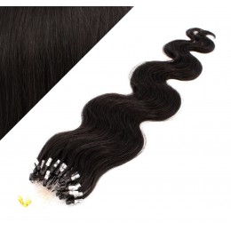 24˝ (60cm) Micro ring human hair extensions wavy - natural black