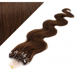 24˝ (60cm) Micro ring human hair extensions wavy - medium brown