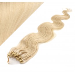 24˝ (60cm) Micro ring human hair extensions wavy - the lightest blonde