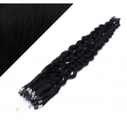 24˝ (60cm) Micro ring human hair extensions curly - black