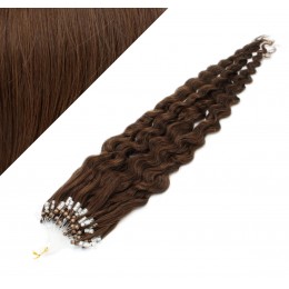 24˝ (60cm) Micro ring human hair extensions curly - medium brown