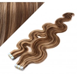 20˝ (50cm) Tape Hair / Tape IN human REMY hair wavy - dark brown / blonde