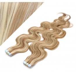 20˝ (50cm) Tape Hair / Tape IN human REMY hair wavy - mixed blonde