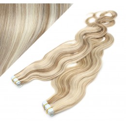 20˝ (50cm) Tape Hair / Tape IN human REMY hair wavy - platinum / light brown