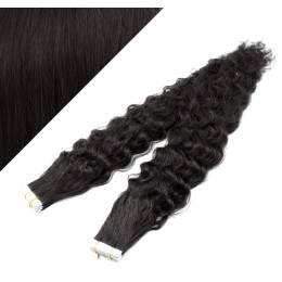 20˝ (50cm) Tape Hair / Tape IN human REMY hair curly - natural black