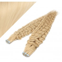 20˝ (50cm) Tape Hair / Tape IN human REMY hair curly - the lightest blonde