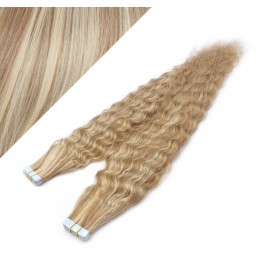20˝ (50cm) Tape Hair / Tape IN human REMY hair curly - mixed blonde