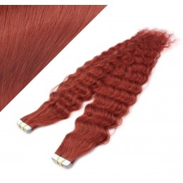 20˝ (50cm) Tape Hair / Tape IN human REMY hair curly - copper red