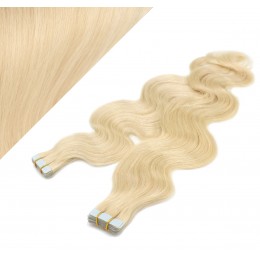 24˝ (60cm) Tape Hair / Tape IN human REMY hair wavy - the lightest blonde