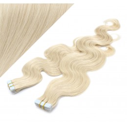 24˝ (60cm) Tape Hair / Tape IN human REMY hair wavy - platinum blonde