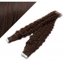 24˝ (60cm) Tape Hair / Tape IN human REMY hair curly - dark brown