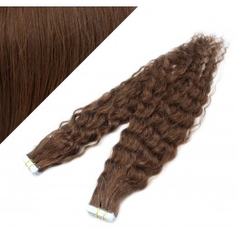 24˝ (60cm) Tape Hair / Tape IN human REMY hair curly - medium brown